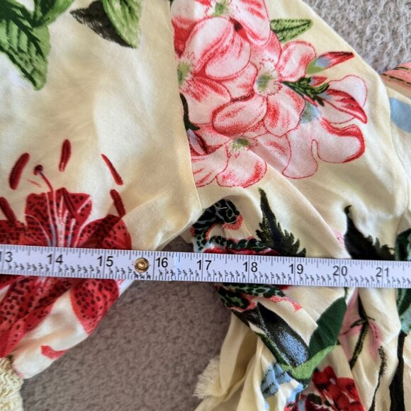 ZL Europe Blouse Yellow Floral Ruffle Bell Sleeve Boho Festival Top - Picture 7 of 10
